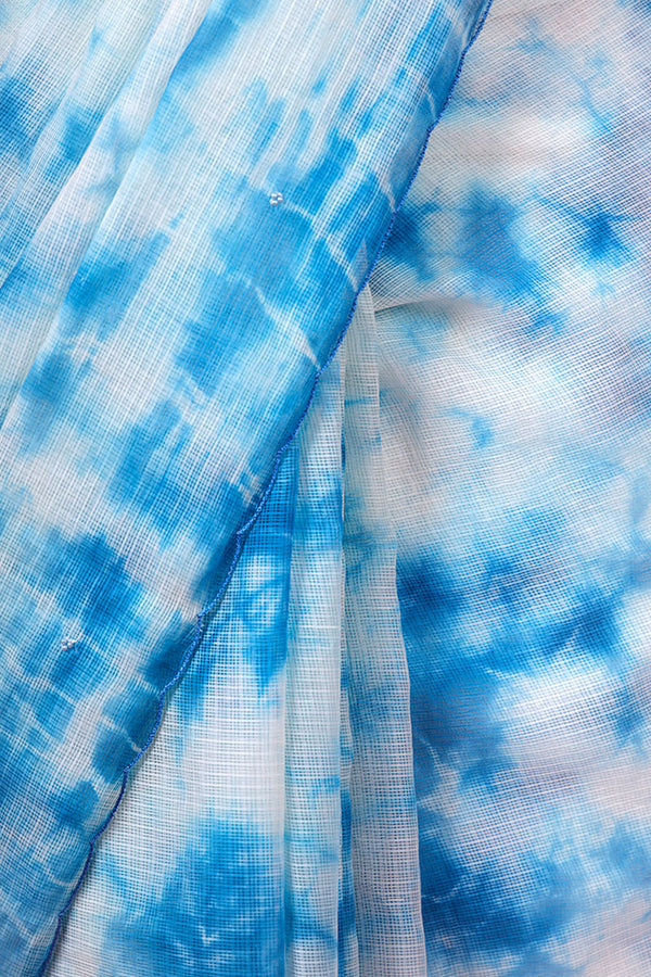 Sky Blue Tie & Dye Embellished Kota Doria Saree