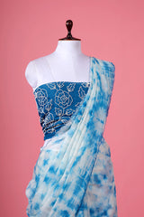Sky Blue Tie & Dye Embellished Kota Doria Saree