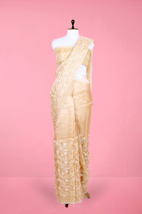 Almond White Embellished Tissue Silk Saree for Party/Festive/Wedding Wear