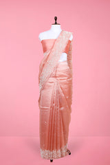 Peach Embellished Tissue Silk Saree By Chinaya Banaras