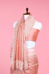 Peach Embellished Tissue Silk Saree - Chinaya Banaras