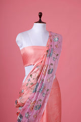 Peach & Pink Floral Jaal Embroidered Kota Doria Saree