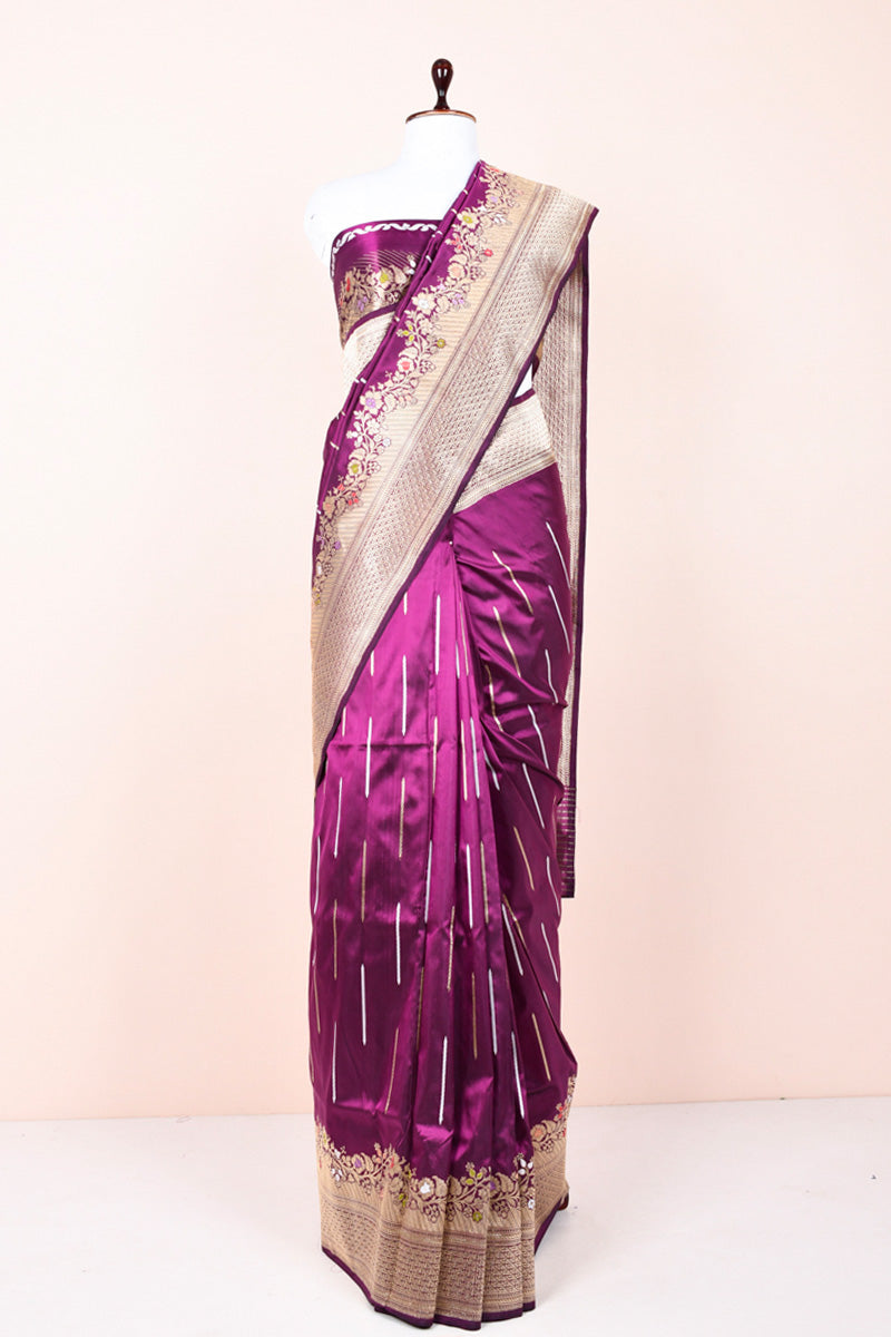 Dazzling Purple Handwoven Banarasi Silk Saree By Chinaya Banaras 