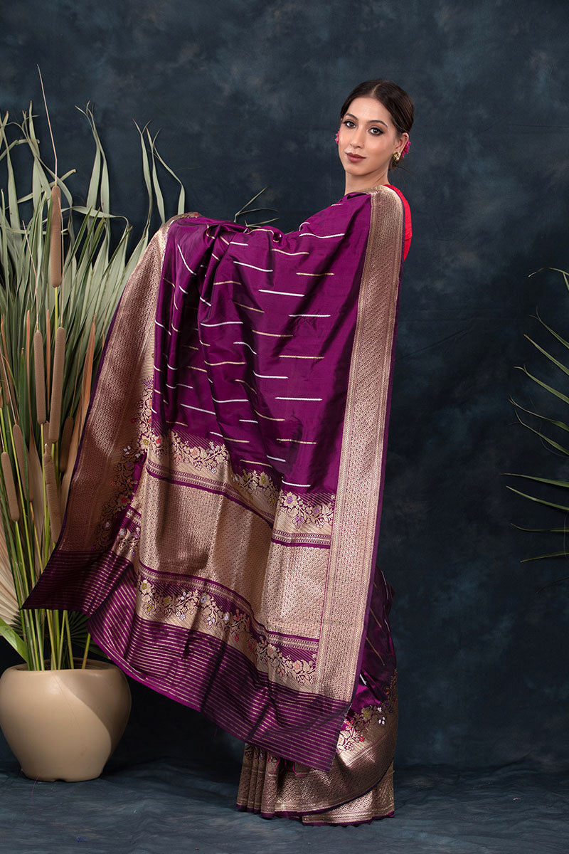 Dazzling Purple Handwoven Banarasi Silk Saree