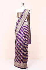 Indigo Striped Handwoven Banarasi Silk Saree  By Chinaya Banaras 