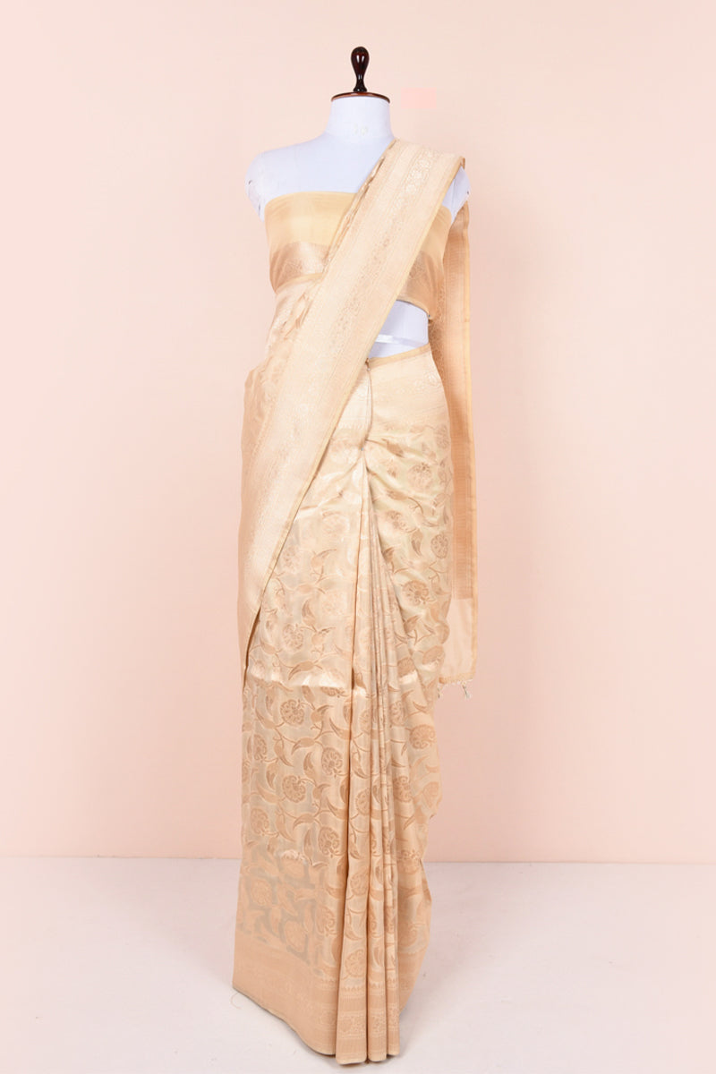 Off White Handwoven Banarasi Silk Saree at Chinaya banaras