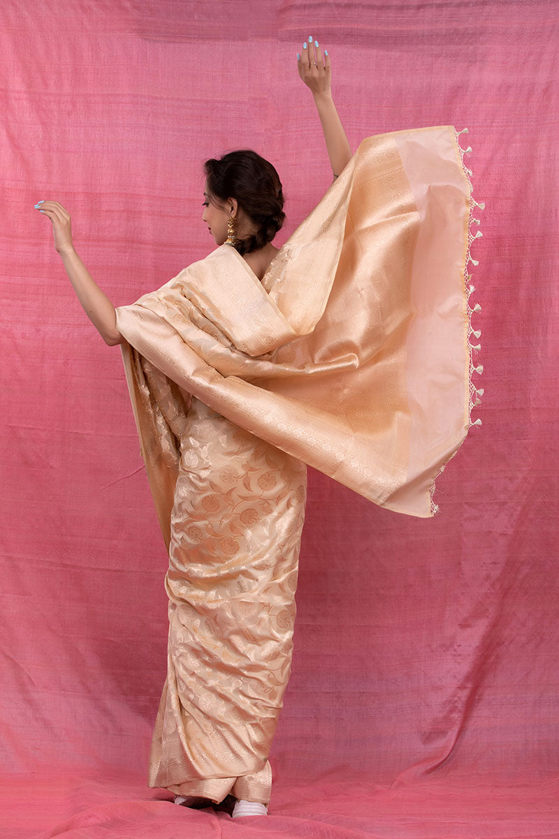 Scotch Mist Off White Handwoven Banarasi Silk Saree