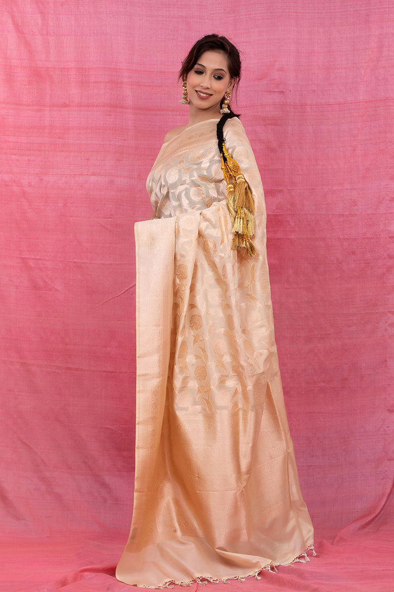 Scotch Mist Off White Handwoven Banarasi Silk Saree