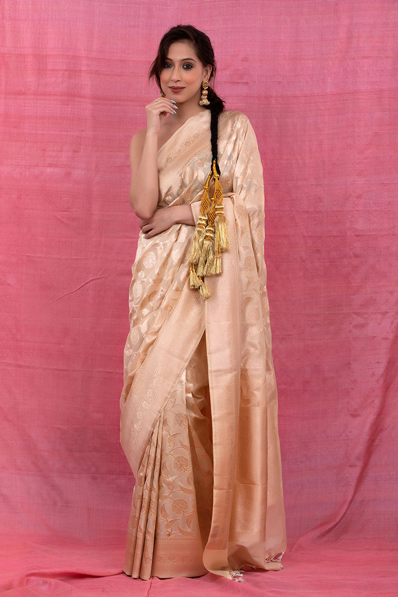 Scotch Mist Off White Handwoven Banarasi Silk Saree At Chinaya Banaras 