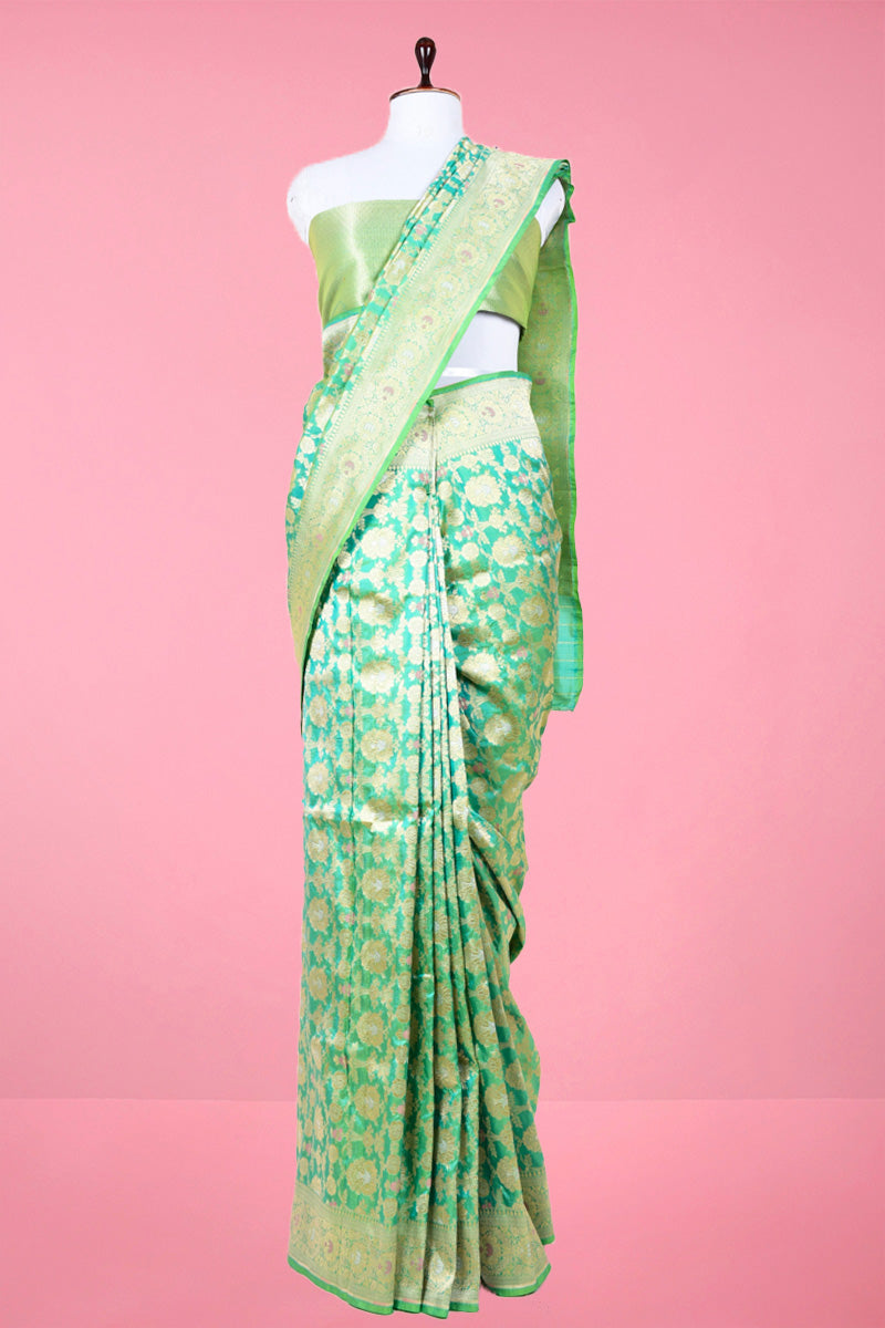Buy Green Pure Banarasi Silk Saree Online