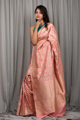 Crepe Pink Handwoven Meenadar Banarasi Silk Saree At Chinaya Banaras 