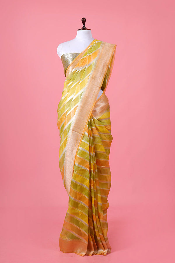 Zig-Zag Rangkat Woven Organza Silk Saree By Chinaya Banaras