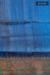 Cobalt Blue Rangkat Handwoven Raw Silk Saree - Chinaya Banaras