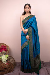 Women in Blue Raw Silk Saree at Chinaya Banaras