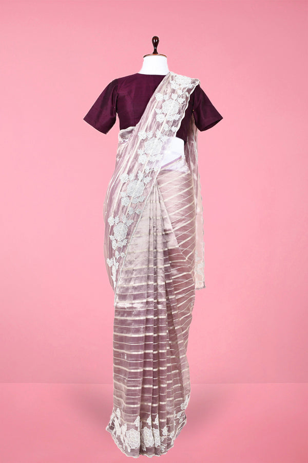 Lilac Purple Embellished Tissue Silk Saree By Chinaya Banaras
