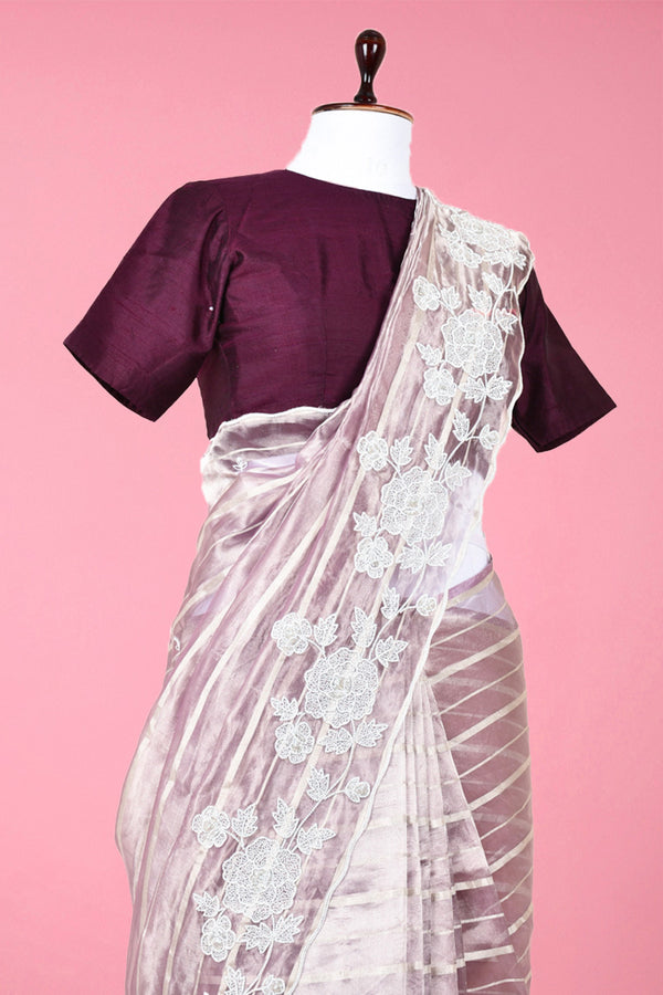 Lilac Purple Embellished Tissue Silk Saree - Chinaya Banaras