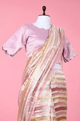 Light Pink Rangkat Handwoven Tissue Silk Saree - Chinaya Banaras