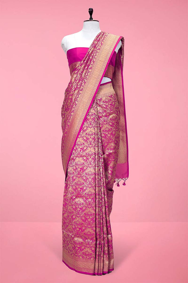 Pink Jaal Woven Casual Silk Saree At Chinaya Banaras