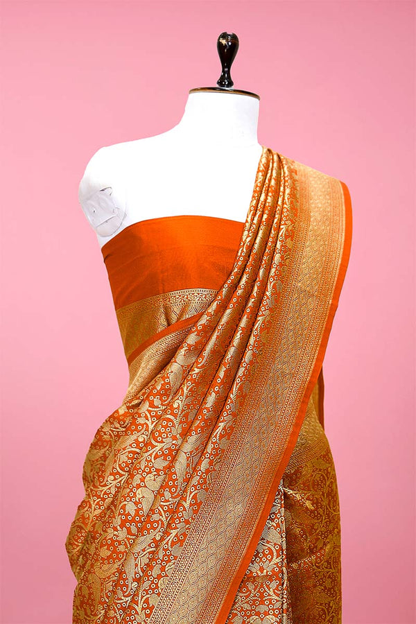 Orange Jaal Woven Casual Silk Saree At Chinaya Banaras