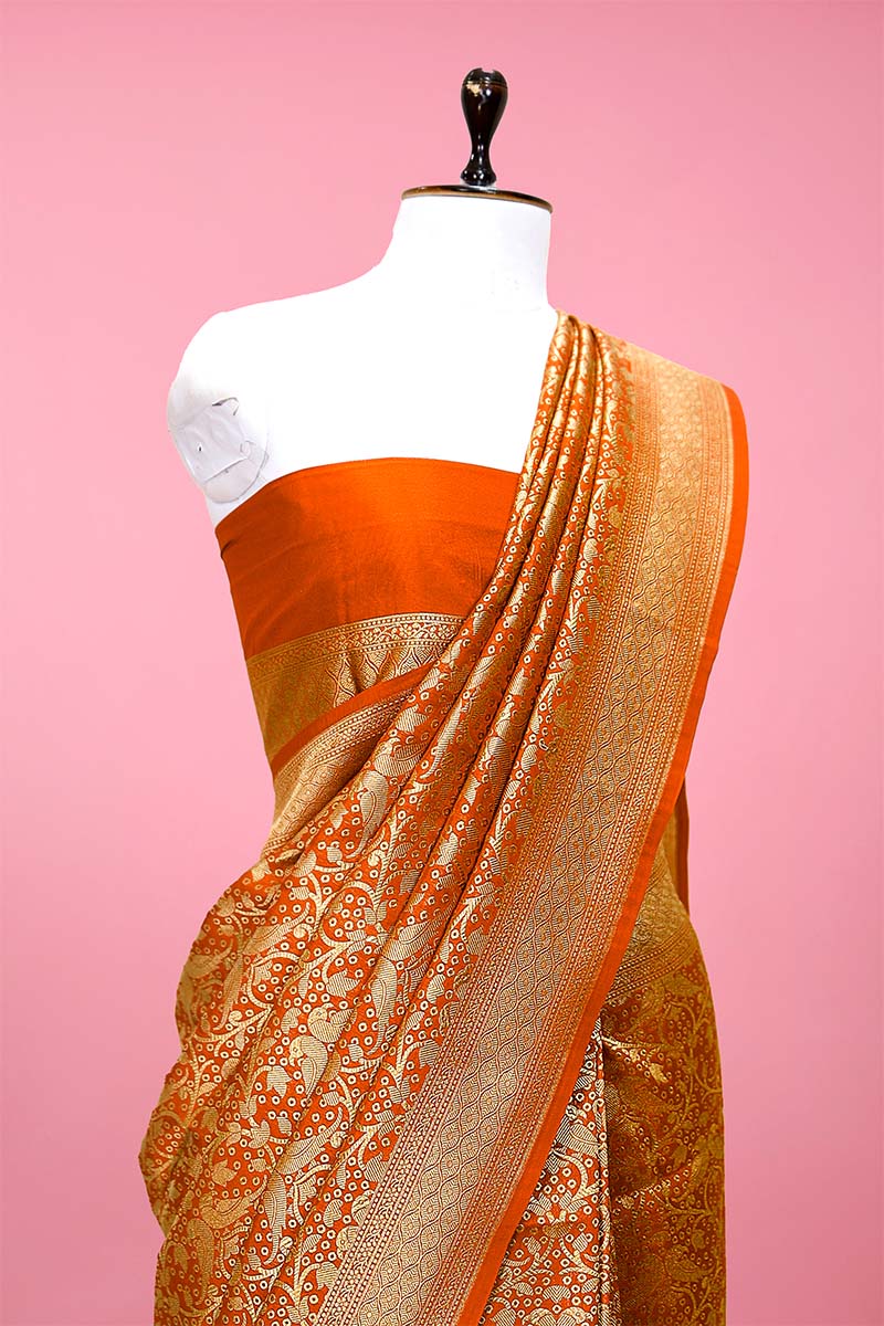 Silk saree, Semi silk saree, Orange Saree, Party wear saree