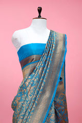 Blue Jaal Woven Casual Silk Saree At Chinaya Banaras