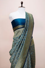 Teal Blue Ethnic Woven Casual Silk Saree - Chinaya Banaras