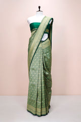 Emerald Green Floral Jaal Woven Casual Silk Saree By Chinaya Banaras