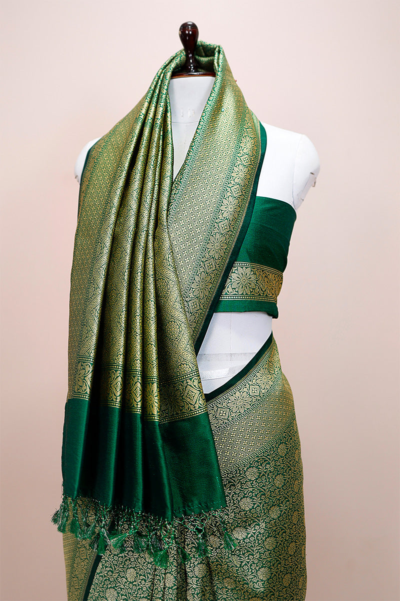 Emerald Green Floral Jaal Woven Casual Silk Saree