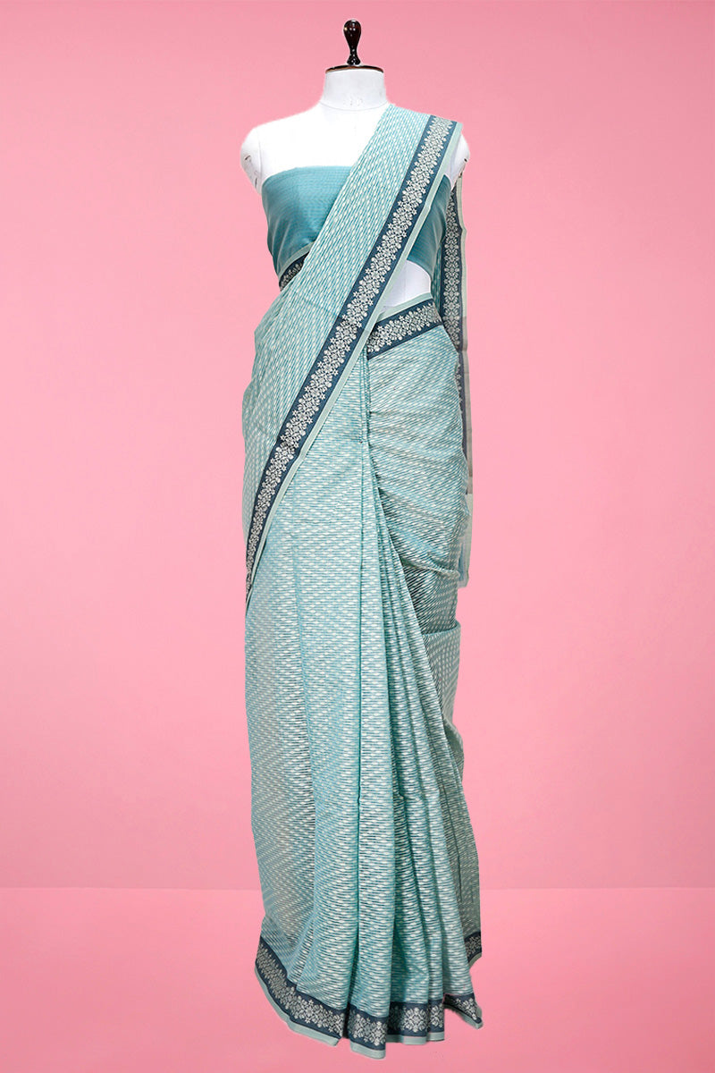 Blue Striped Woven Banarasi Cotton Saree By Chinaya Banaras