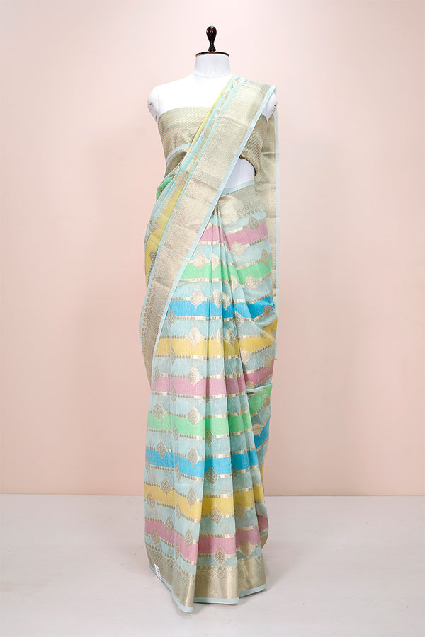 Baby Blue Rangkat Woven Banarasi Cotton Saree By Chinaya Banaras 