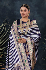 Regal Navy Blue Kadhwa Woven Satin Silk Saree