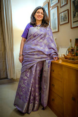 Women In Lilac Purple Handwoven Chiniya Silk Saree At  Chinaya Banaras