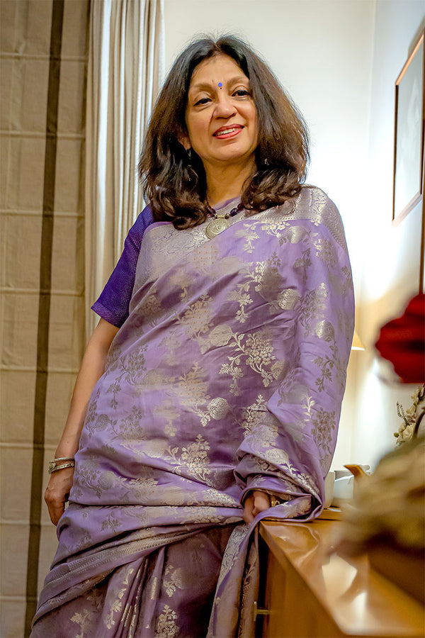 Lilac Purple Handwoven Chiniya Silk Saree