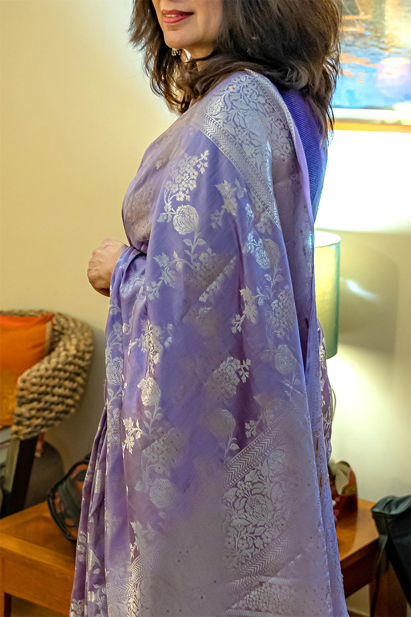 Lilac Purple Handwoven Chiniya Silk Saree - Chinaya Banaras