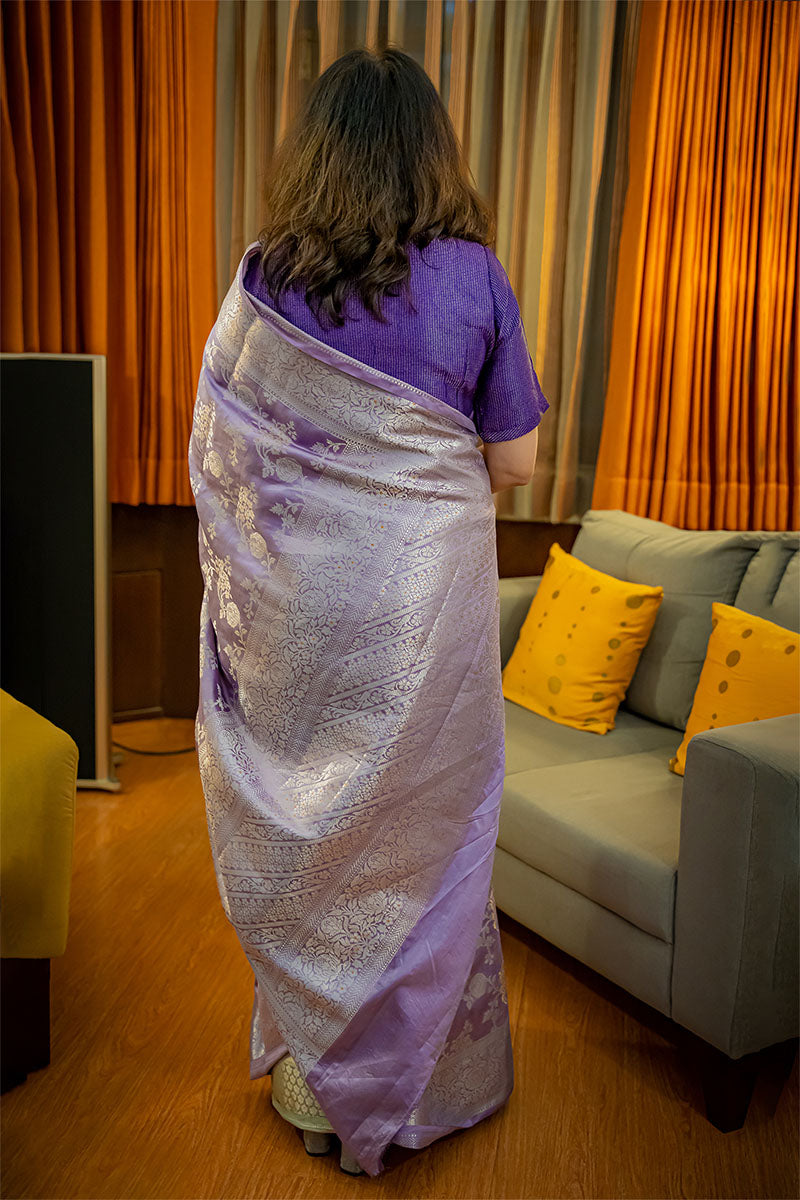 Lilac Purple Handwoven Chiniya Silk Saree - Chinaya Banaras