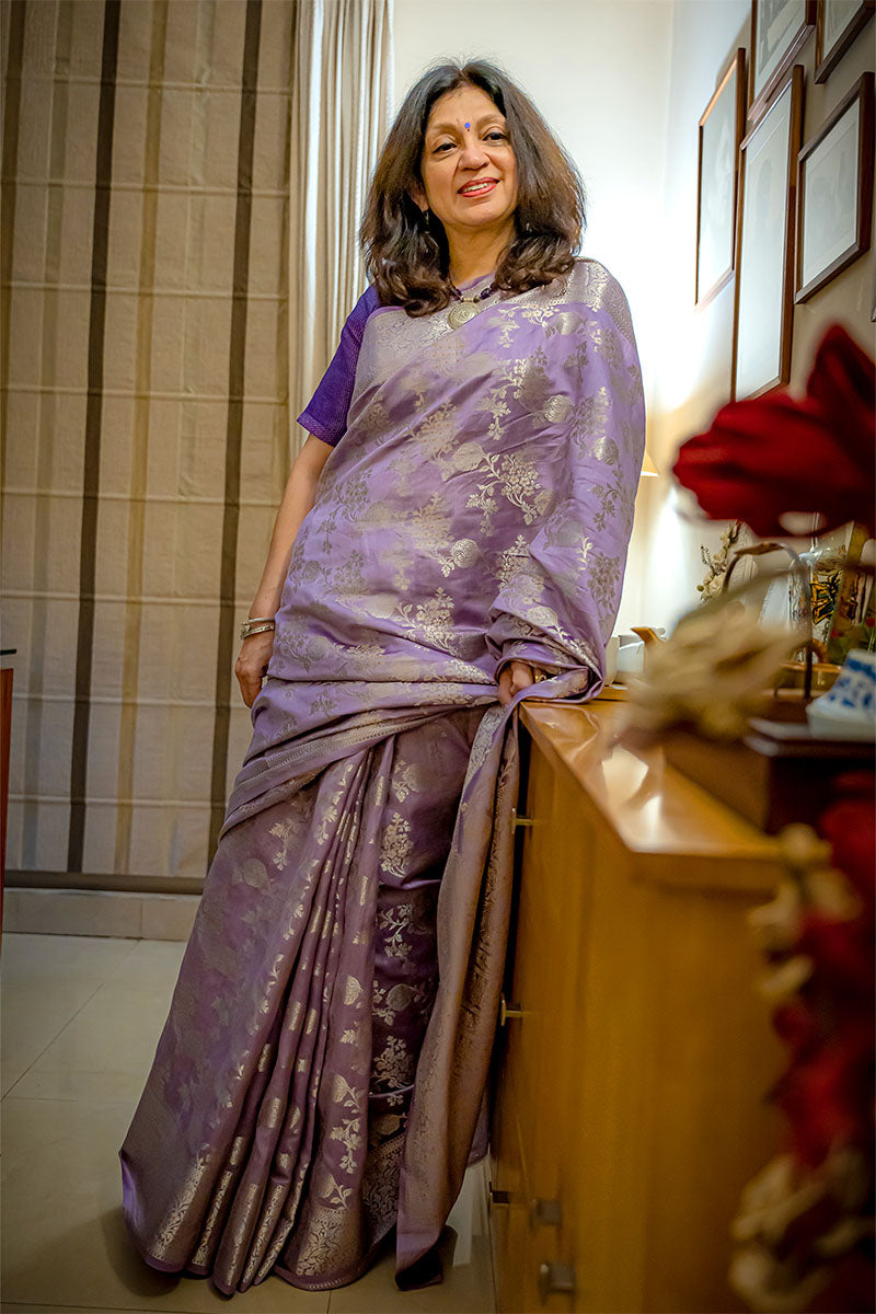 Lilac Purple Handwoven Chiniya Silk Saree - Chinaya Banaras