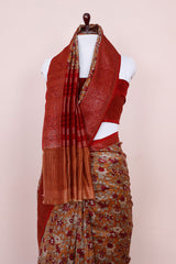 Mustard Yellow Floral Printed Chanderi Silk Saree