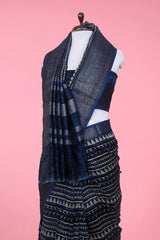 Navy Blue Geometrical Printed Chanderi Silk Saree