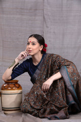 Deep Mustard Floral Printed Chanderi Silk  Saree