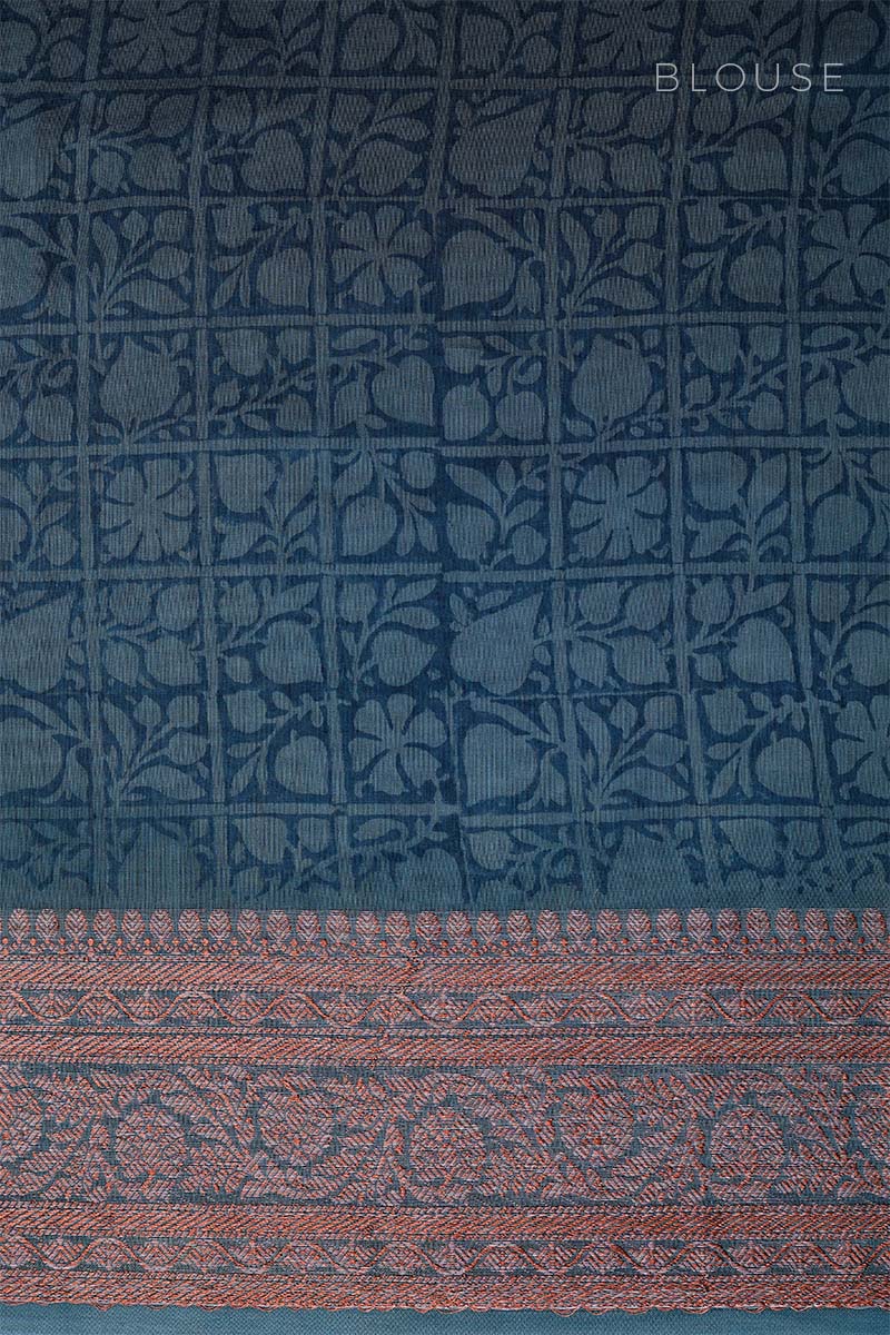 Deep Mustard Floral Printed Chanderi Silk  Saree