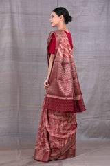 Peachy Red Woven Chanderi Silk Saree