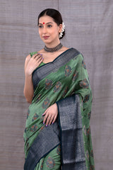 Emerald Green Woven Chanderi Silk Saree