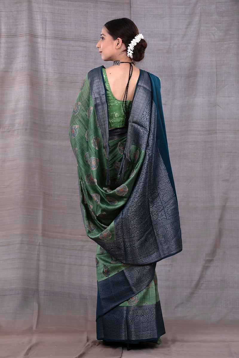 Emerald Green Woven Chanderi Silk Saree