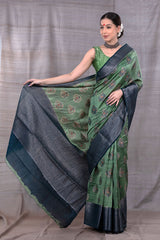 Emerald Green Woven Chanderi Silk Saree