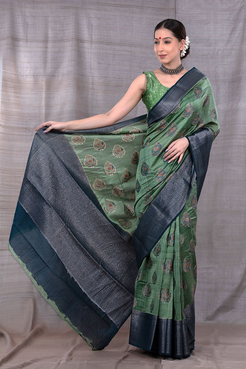 Emerald Green Woven Chanderi Silk Saree