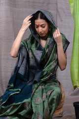 Emerald Green Woven Chanderi Silk Saree