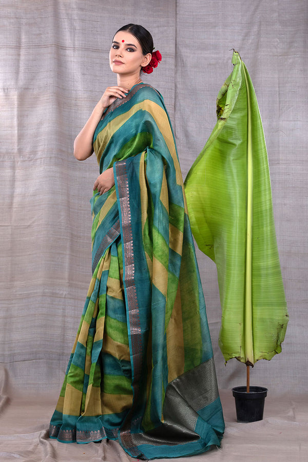 Women in Persian Green Rangkat Chanderi Silk Saree At Chinaya Banaras