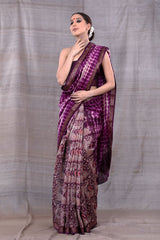 Radiant Violet Tie & Dye Chanderi Silk Saree