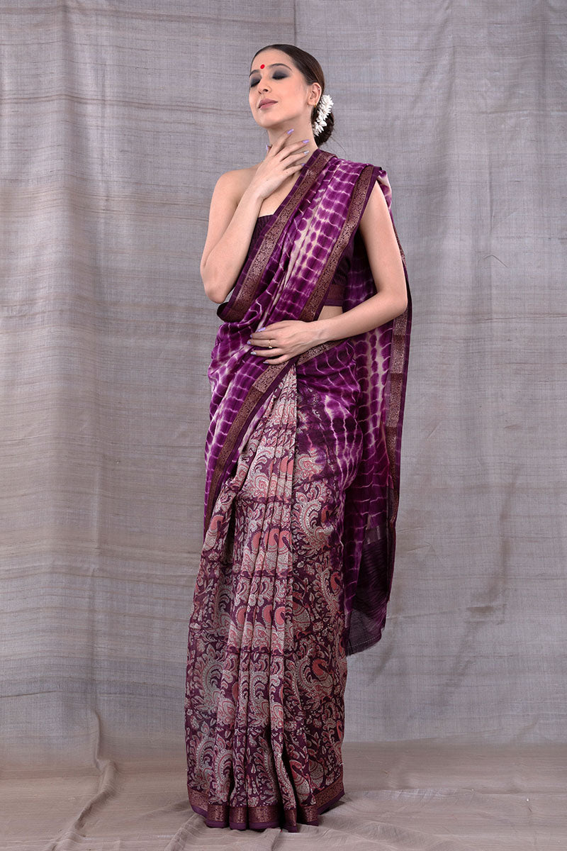 Radiant Violet Tie & Dye Chanderi Silk Saree