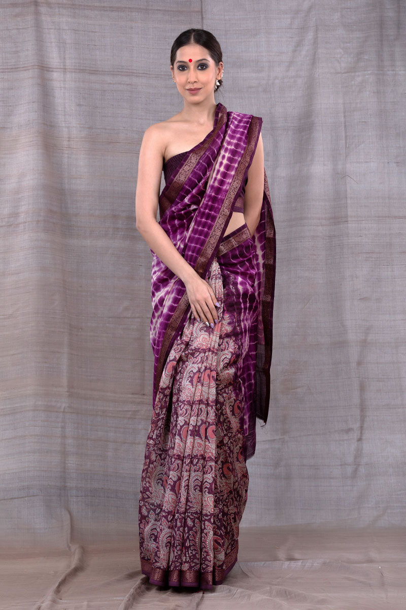 Radiant Violet Tie & Dye Chanderi Silk Saree - Chinaya Banaras